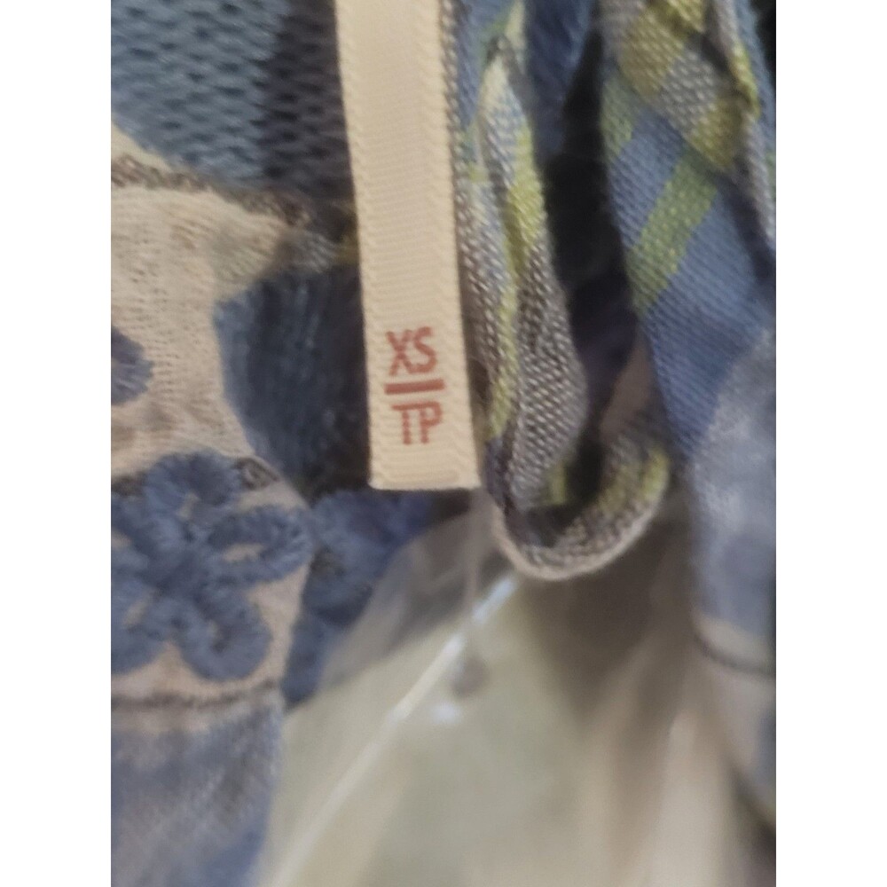 NWT Free People Brooks Mini Dress Womens XS Blue Plaid Floral Hem - Picture 10 of 12